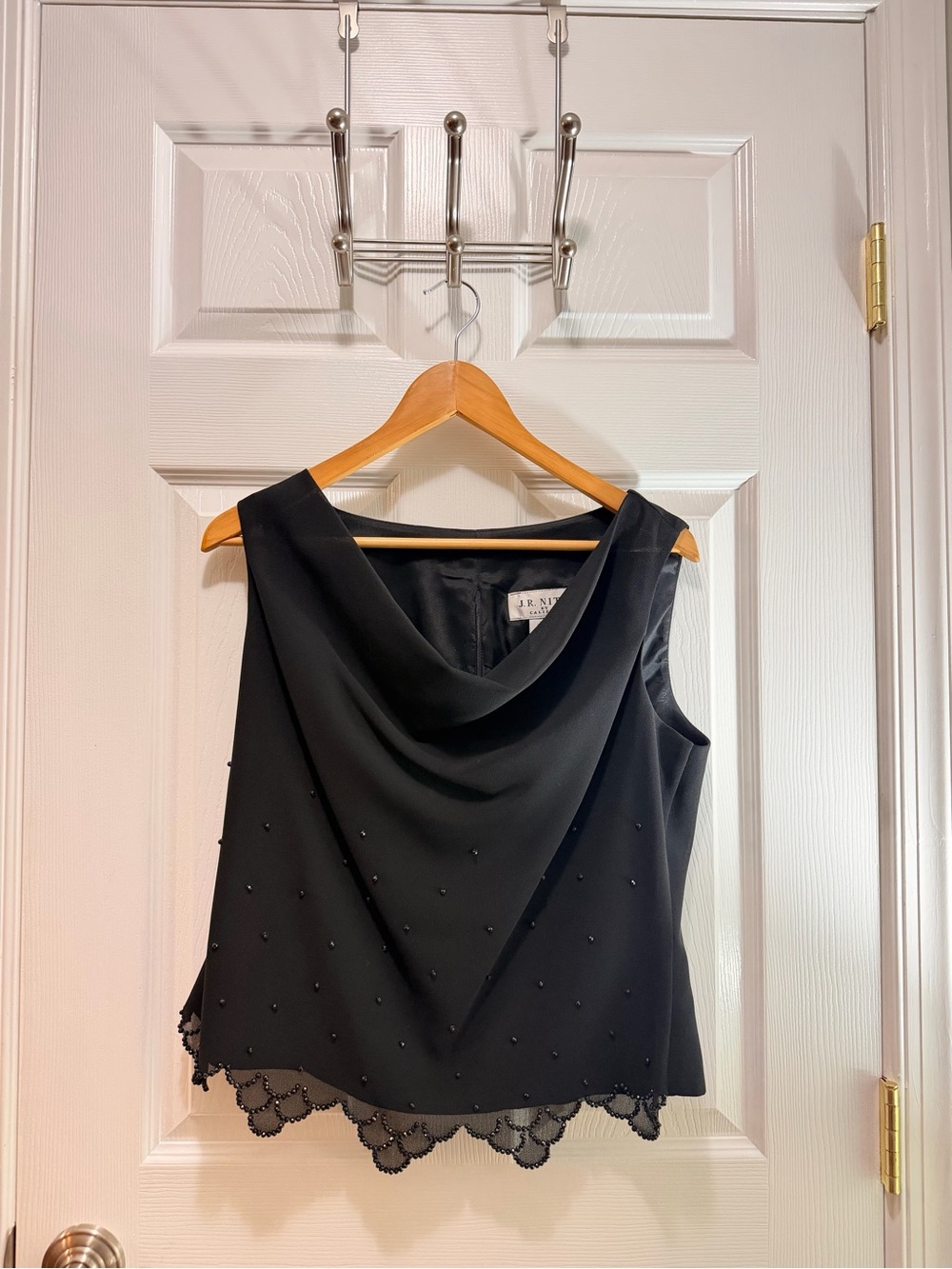 Vintage J.R. Nites Black Beaded Cowl Neck Sleeveless Top